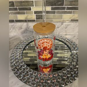 Princess Belle Glass Jar Trendy Cup with Glass Straw Brand New